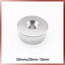 1PCS 50x20-10mm Circular Super Strong Powerful Neodymium Magnets with Hole 10mm Big Fridge fishing Magnet Magnetic Sheet