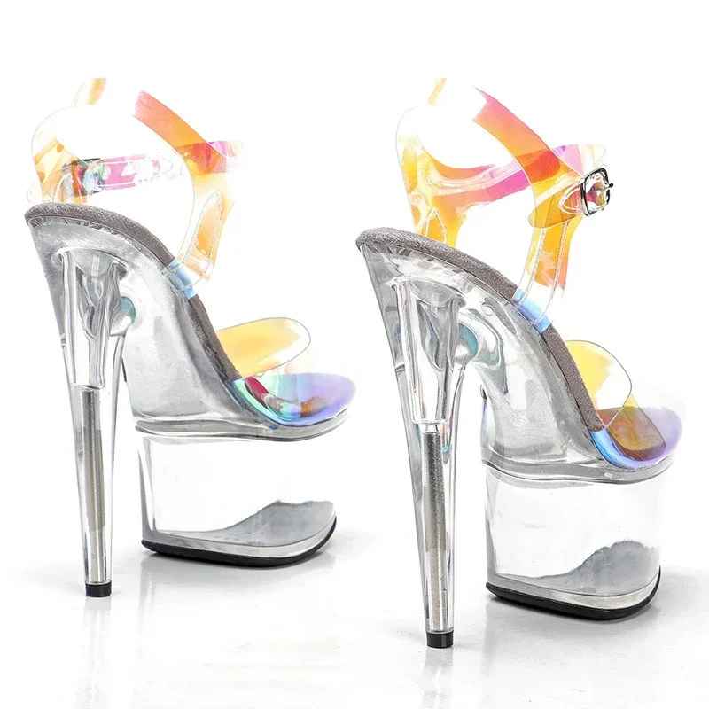 Leecabe-Chaussures holographiques transparentes en TPU, 17cm/7 pouces, petit bout ouvert, sandales de fête à talons hauts