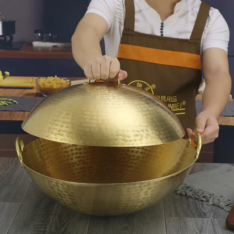 Olla de cobre Wok de cobre puro hecha a mano tradicional sin recubrimiento