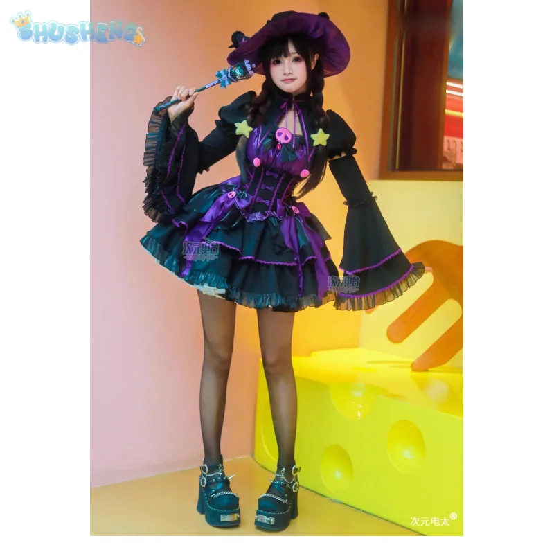 أنيمي كورومي تأثيري الساحرة الصغيرة زي هالوين كرنفال الحلو لوليتا فستان قبعة اكسسوارات الجوارب الدعامة Kuromi القوطية مجموعة #5