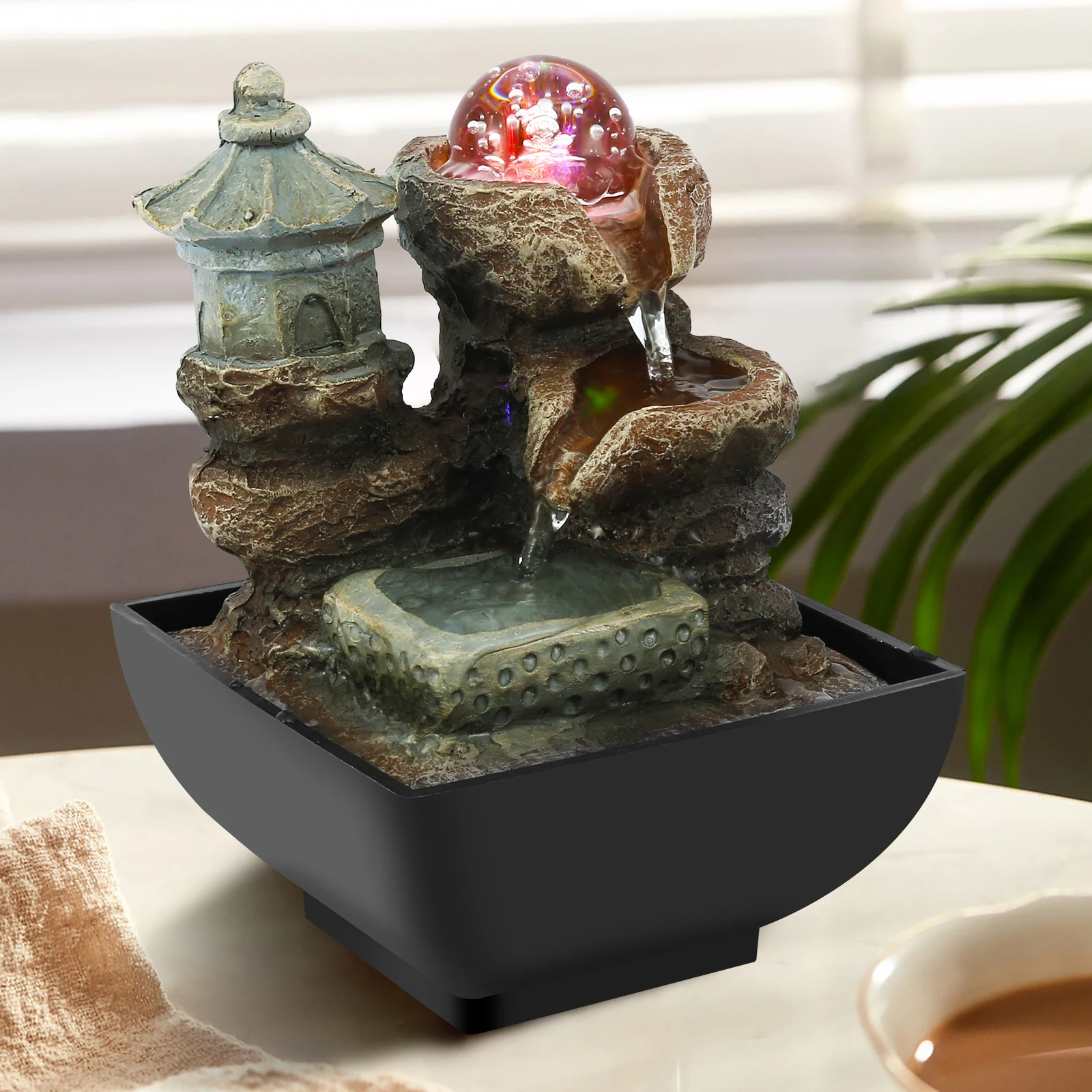 New Indoor Tabletop Fountain Water Features with Illuminated Crystal Ball Tabletop Water Fountain with Quiet Submersible Pumps