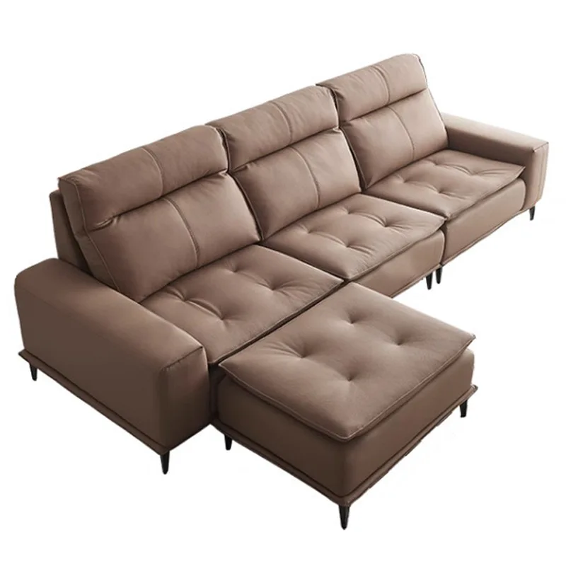 

Light luxury high-end villa high backrest straight row leather sofa modern simple living room big seat deep concubine corner