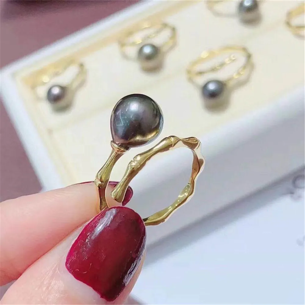 

DIY Pearl Ring Accessories S925 Silver Adjustable Pearl Jade Ring Ring Holder Bamboo Piece Fit 8-10mm Round Oval Beads Z072