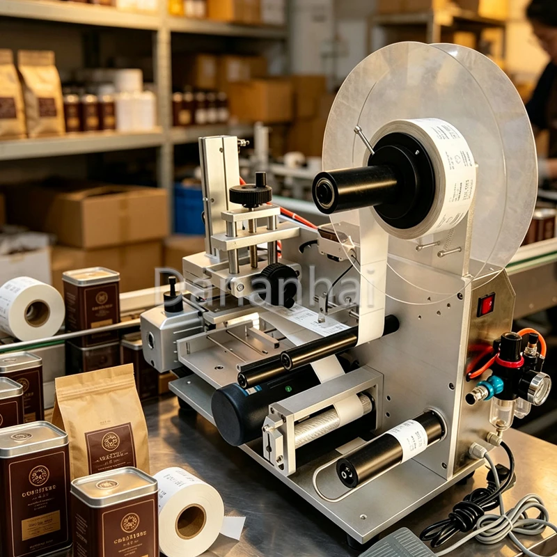Betaalbare commerciële etiketteermachine voor kleine vierkante flessen, datumcodeprinter, keukenapparaat-organizer