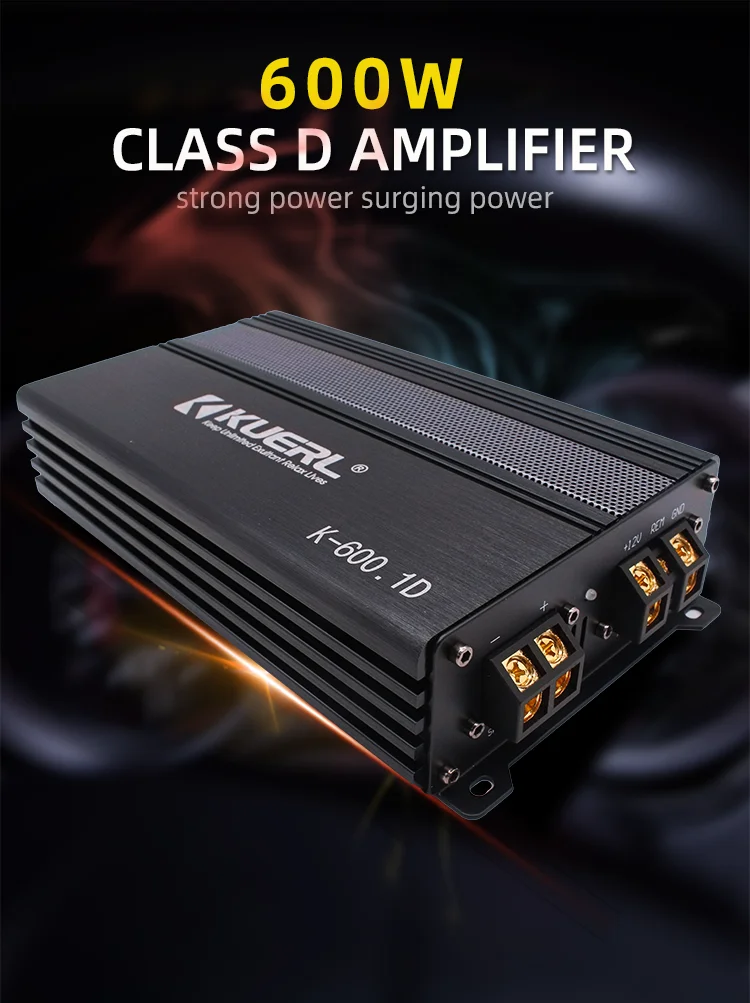Kuerl New Model 12V mini Speaker Amplifier 600W Big Power 1 Channel Digital Car Amplifier Class D Mono Car Amplifier