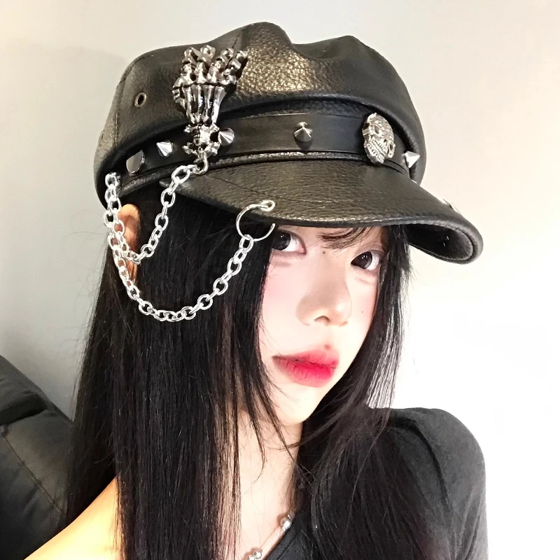 Vintage Punk Style Personalized Rivets Skull Chain PU  display picture 1