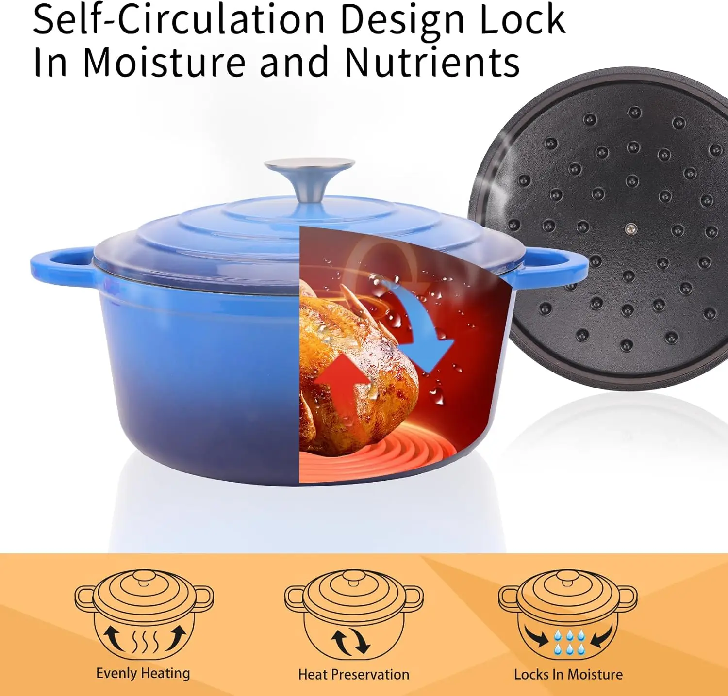 Horno holandés de hierro fundido esmaltado de 6 cuartos con tapa y accesorios de silicona, olla para horno holandesa redonda con tapa, asas dobles, apto para horno hasta 5