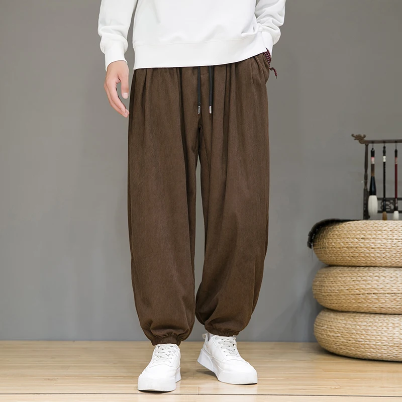 Autumn Winter Pants Men Comfortable Warm Corduroy Mens Pants Japanese Retro Loose Plus Size Casual Pants Baggy Pants