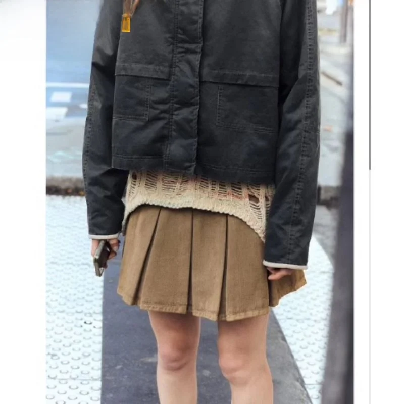

Spring 2024 Women's Faion Low Waist A-Line Skirt Sli ort Wide Pleat f-length Skirt Versatile Color