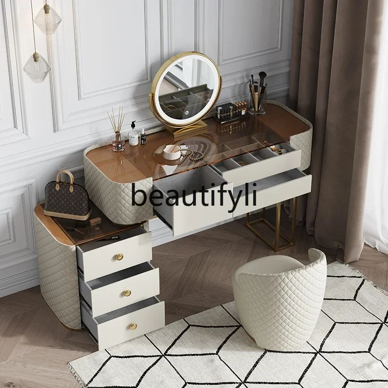 FG10Light الفاخرة الزجاج المقسى الخشب الصلب مضمد سجل بسيط الحديثة غرفة نوم ماكياج الجدول شقة صغيرة #3