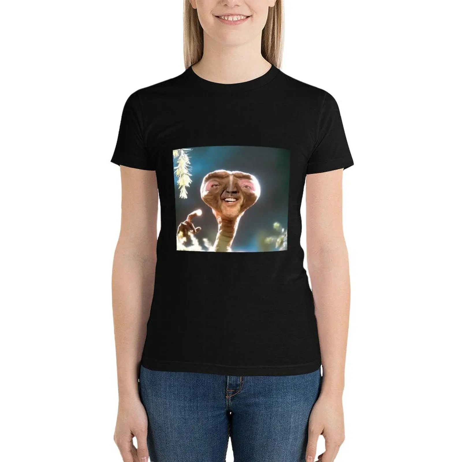 Nicolas Cage as ET T-Shirt female funny cute clothes funny t shirts for Women