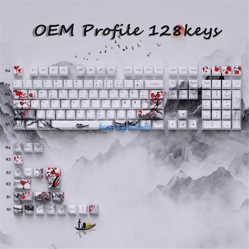

C7AB 128KEYS PBT Механические клавиши клавишной клавиши Blosm Blossom Русский корейский японский французский больше