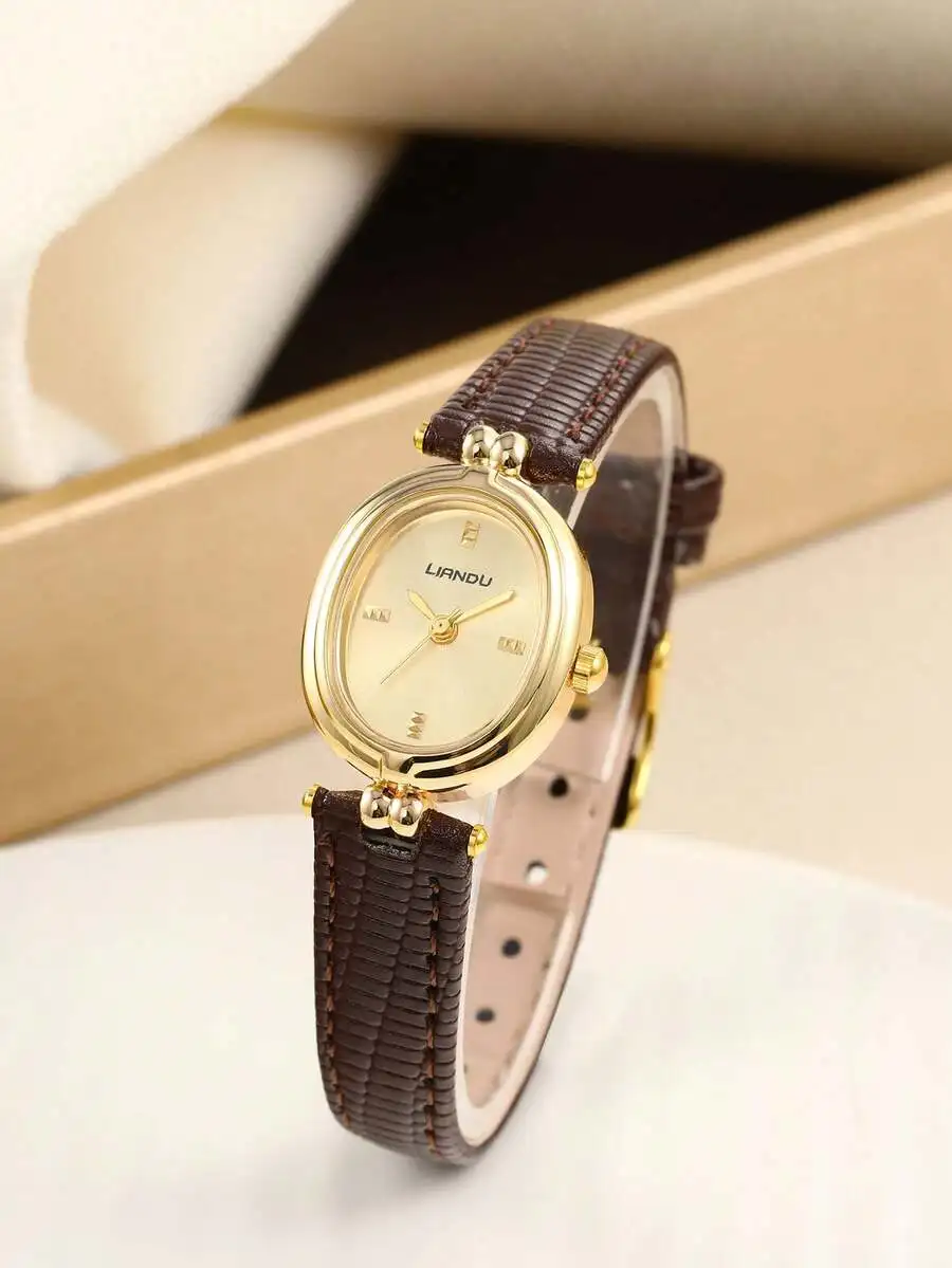 LIANDU Women's Watch, Electronic Drive And Pointer Display, Oval Dial, PU Strap, Vintage Classic Business Women's Quartz Watch,