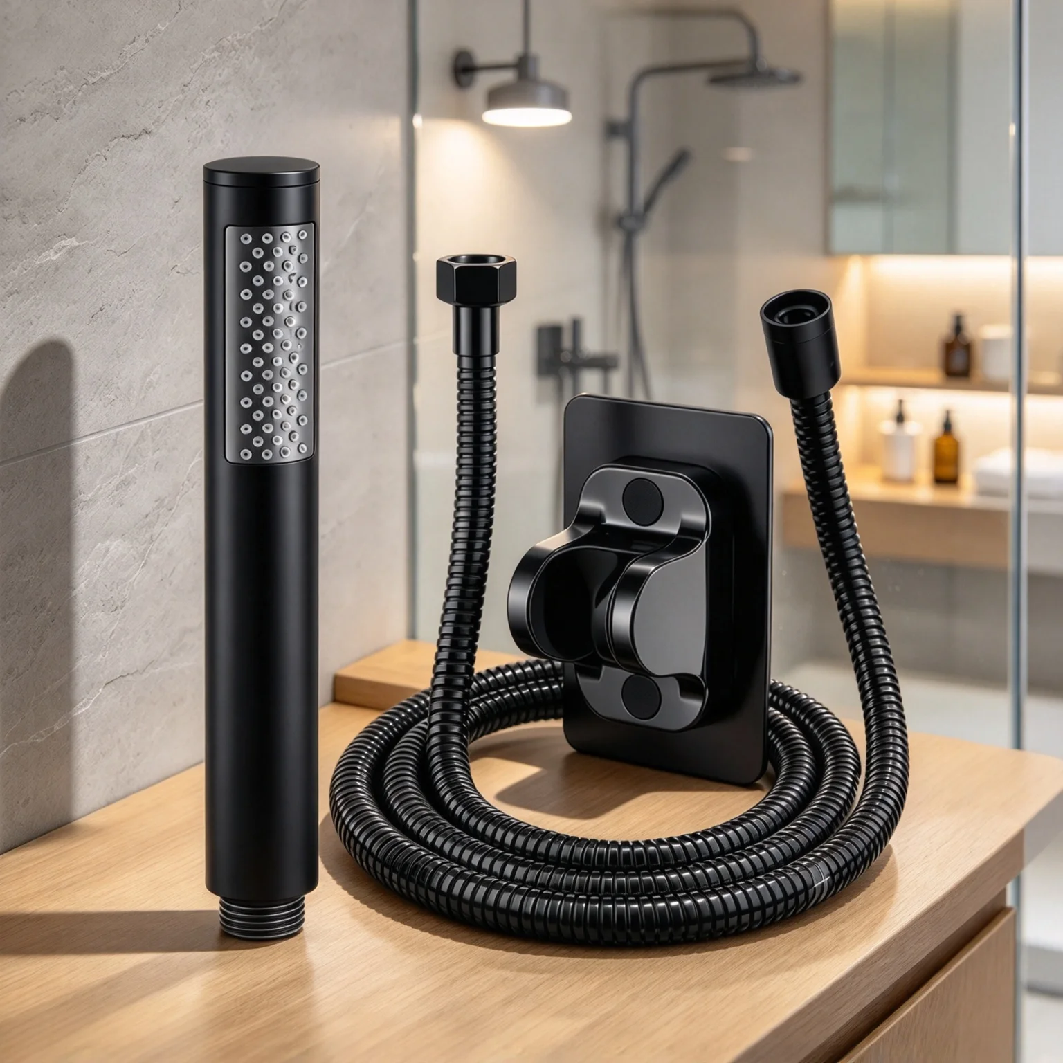 ABS High Pressure Handheld Shower Head, Black and Silver Polished Finish Rust‑Proof Bathroom Accessory