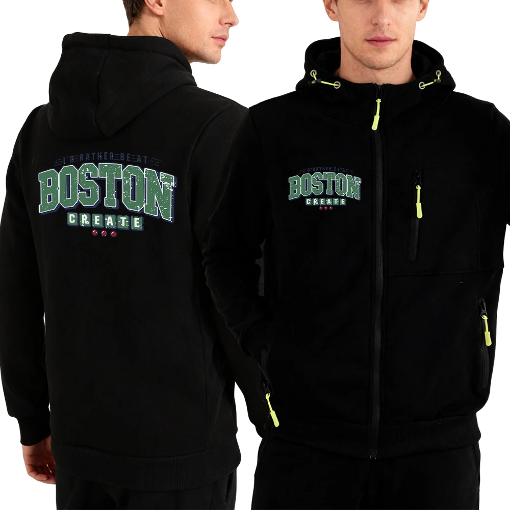 

Толстовка на молнии с принтом «Я бы предпочел быть бостона», мужская модная флисовая спортивная одежда с капюшоном, осенние свободные толстовки, повседневная одежда