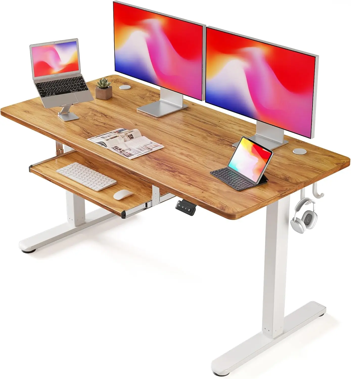 

Standing Desk with Keyboard Tray, 55 × 24 Inches Electric Height Adjustable Desk, Sit Stand Up Desk, Computer Office