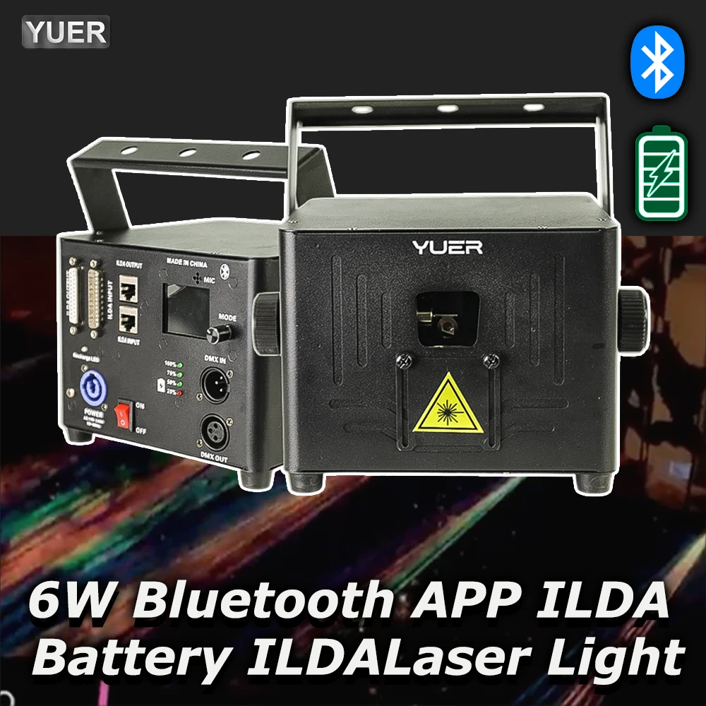 NEU 6W RGB Animations-Laserlicht mit Akku, Bluetooth-App, 25Kpps Scanner-Projektor, Bühnenlicht für DJ, Disco, Bar, Club, Party, Weihnachten