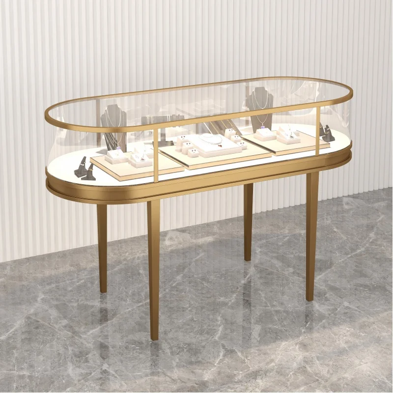 custom，Curved Jewelry Shop Fixture Glass Display Counter Lockable Jewelry Glass Vitrine Showcase Display Cabinet