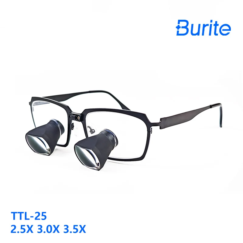 

Лупы Burite 25 TTL Galilean 2.5X/3.0X/3.5X с индивидуальной коррекцией миопии, для стоматологии и хирургии, квадратные линзы, титановая оправа