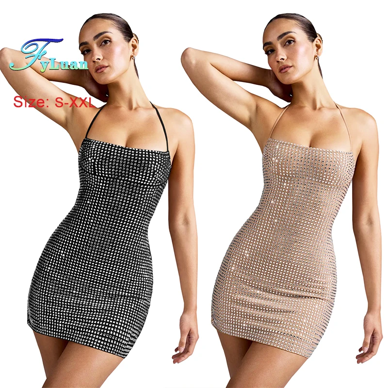 ชุดเดรสแฟชั่นผู้หญิงสไตล์ยุโรปและอเมริกา เซ็กซี่ คอเสื้อประดับเพชร ชุดเดรสทรงเข้ารูปสั้น สีพื้น สำหรับงานพรอมหรืองานกลางคืน