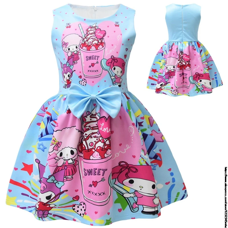 Summer Lilo And Stitch Junior Girl Princess Teenager Girl Bow bambini Girl Flying Sleeve Prom Dress Party Clothes