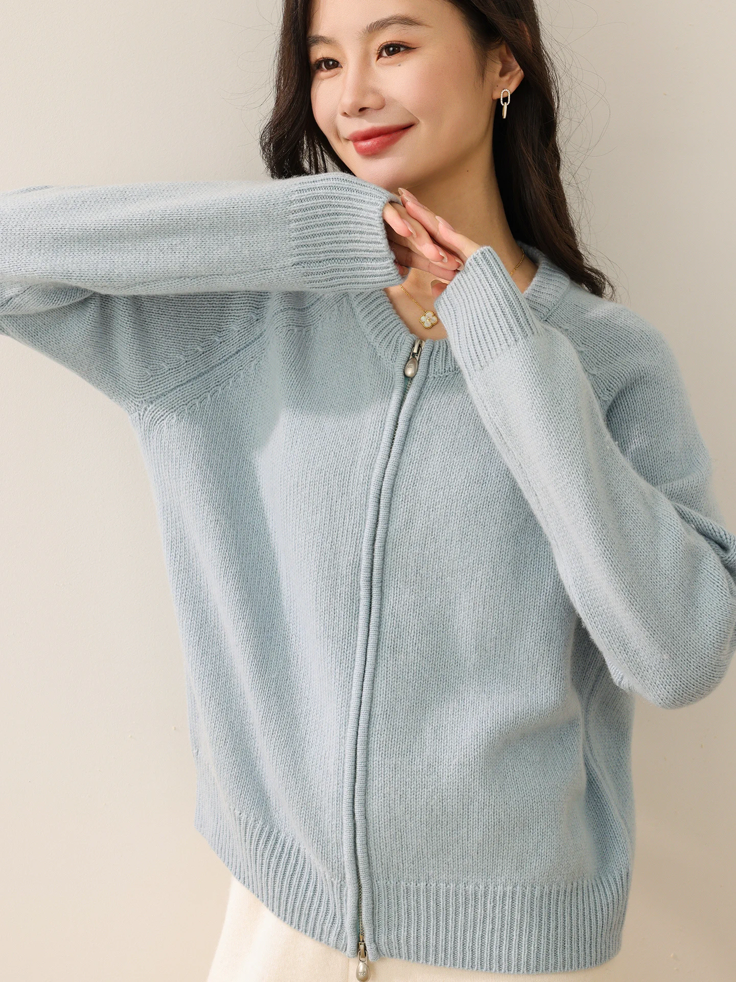 

Light Luxury Autumn Winter Woman Sweater Thick 100% Merino Wool Knitted Cardigan Lady Long Sleeve Clothing Tops Loose Outerwear