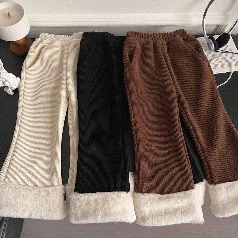 

Children's Winter New Girls' Feet And Mouth Hair Outside To Wear Fleece Baby Thick Pants