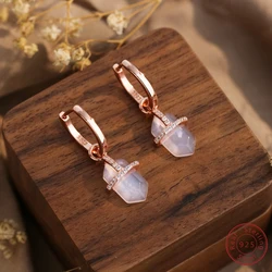 2024 New minimalist 100% 925 sterling silver rose gold diamond shaped moonlight stone earrings fashion niche women's earrings