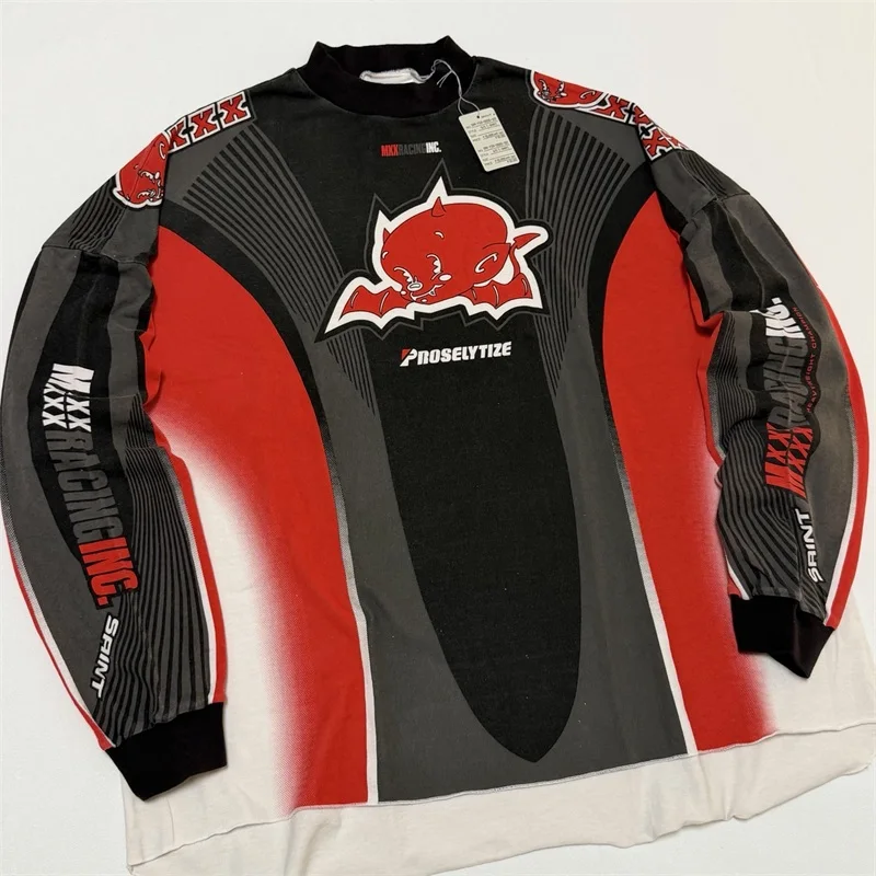 SAINT Mxxxxxx Long-sleeved Pullovers  Men Women 1:1 Best Quality Devil Angel Print Vintage Sweatshirts