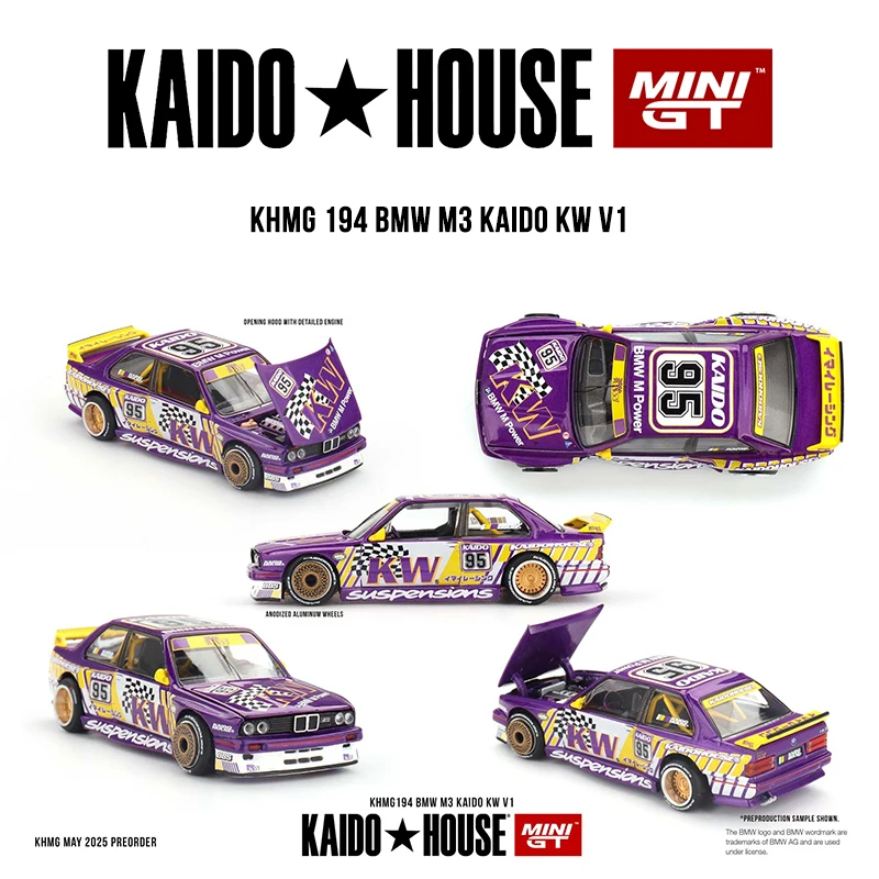 

KHMG 194 1:64 BMW M3 Kaido KW V1 Car Model MINIGT Diecast Kaido House Openable Hood