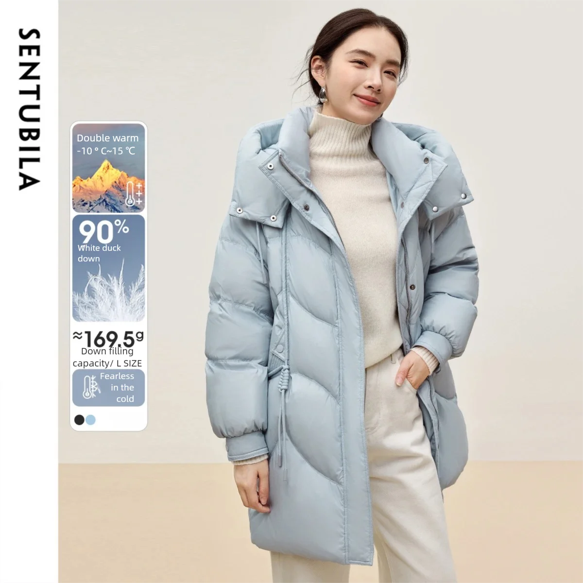 SENTUBILA 90% White Duck Down Coat Women 2025 Winter Thick Stand Neck Long Down Coat Puffer Jacket Women Outerwear W44Y56274