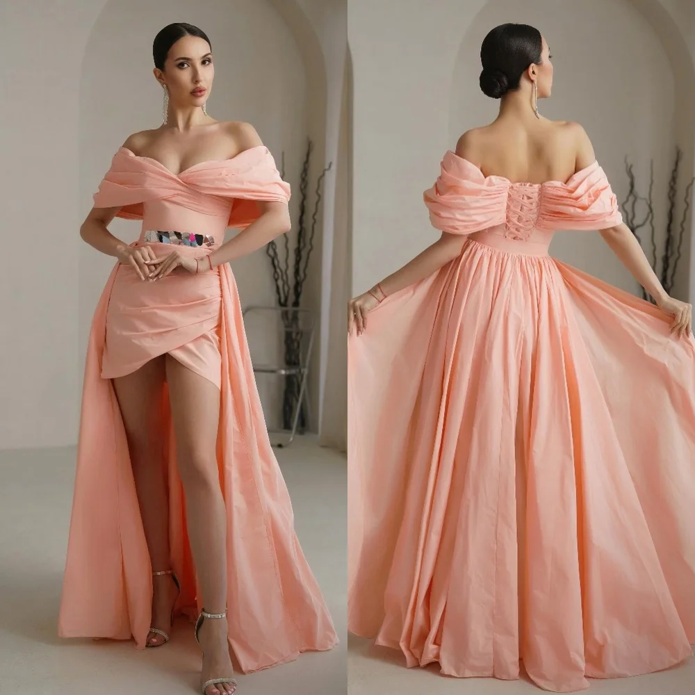 

Sparkle Exquisite High Quality Jersey Ruched Cocktail Party A-line Off-the-shoulder Bespoke Occasion Gown Long Dresses