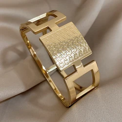 Unique Design Geometric Stainless Steel Cuff Bangles Bracelets Charm Chunky Gold Silver Color Fashion Waterproof Jewelry