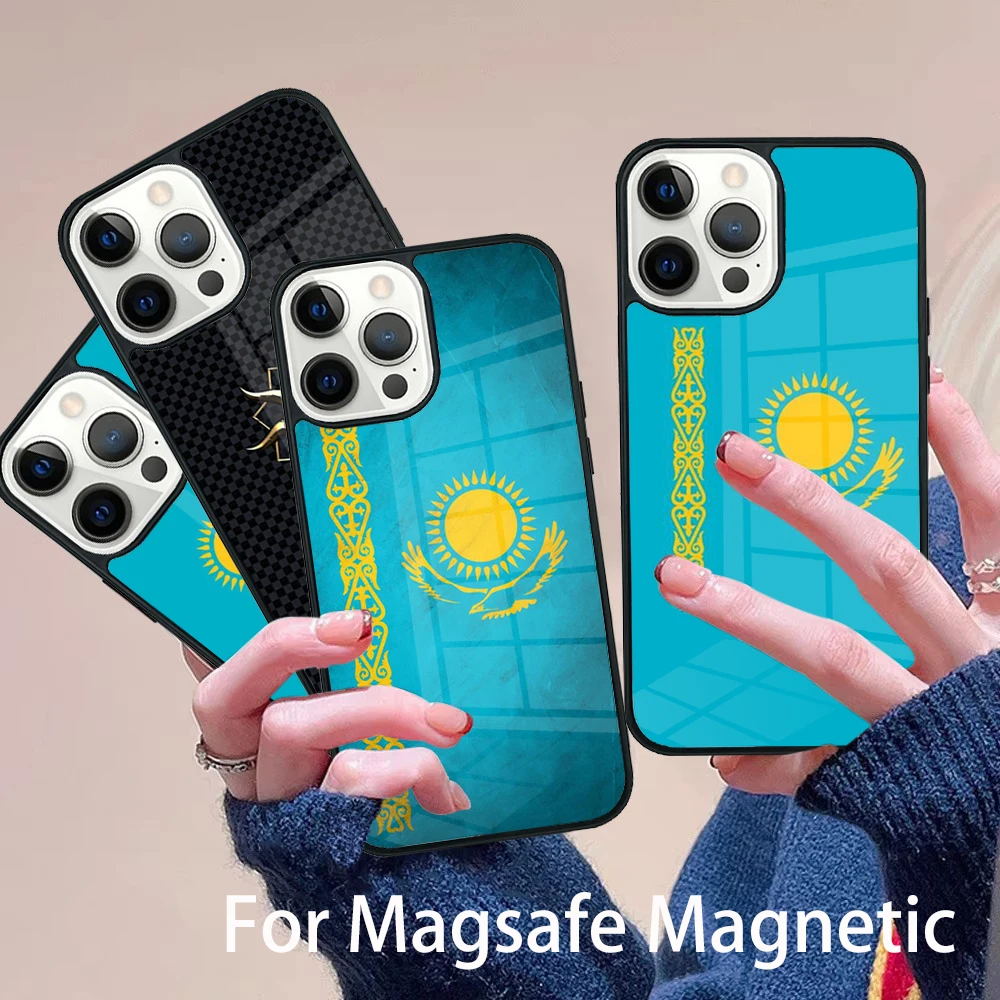 

Kazakhstan Strong Flag Phone Case Magesafe Magnetic Wireless Charge Cover For IPhone 16 11 12 13 14 15 Pro Max Plus Mini