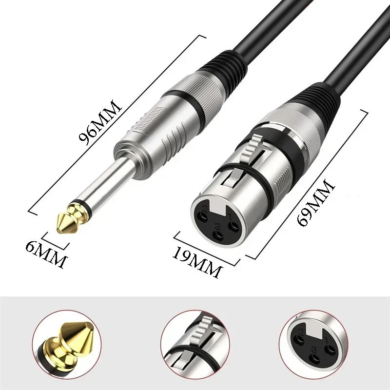 Jack per cavo microfono 6.35mm TS 1/4 maschio a XLR femmina cavo Audio per microfono per altoparlante amplificatore per chitarra AMP Mixer ecc