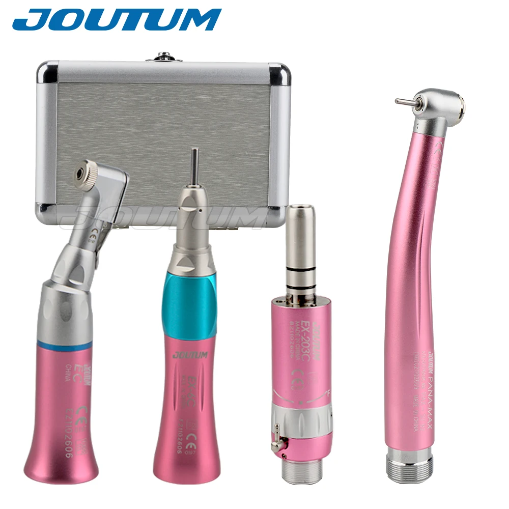 Dental High & Low Speed Handpiece Kit Straight Contra Angle Single Water Spary Air Turbine 4 Hole 2 Hole Pink Color Lab