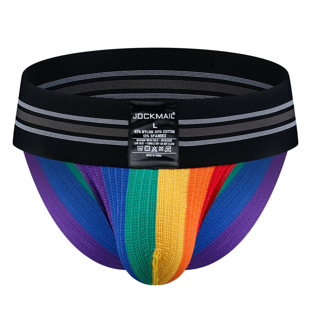JOCKMAIL الرجال ملخصات مثير الرجال الملابس الداخلية حزام رياضي قوس قزح بيكيني Cueca مثلي الجنس السروال calzoncillos زلة تنفس اللياقة البدنية #3