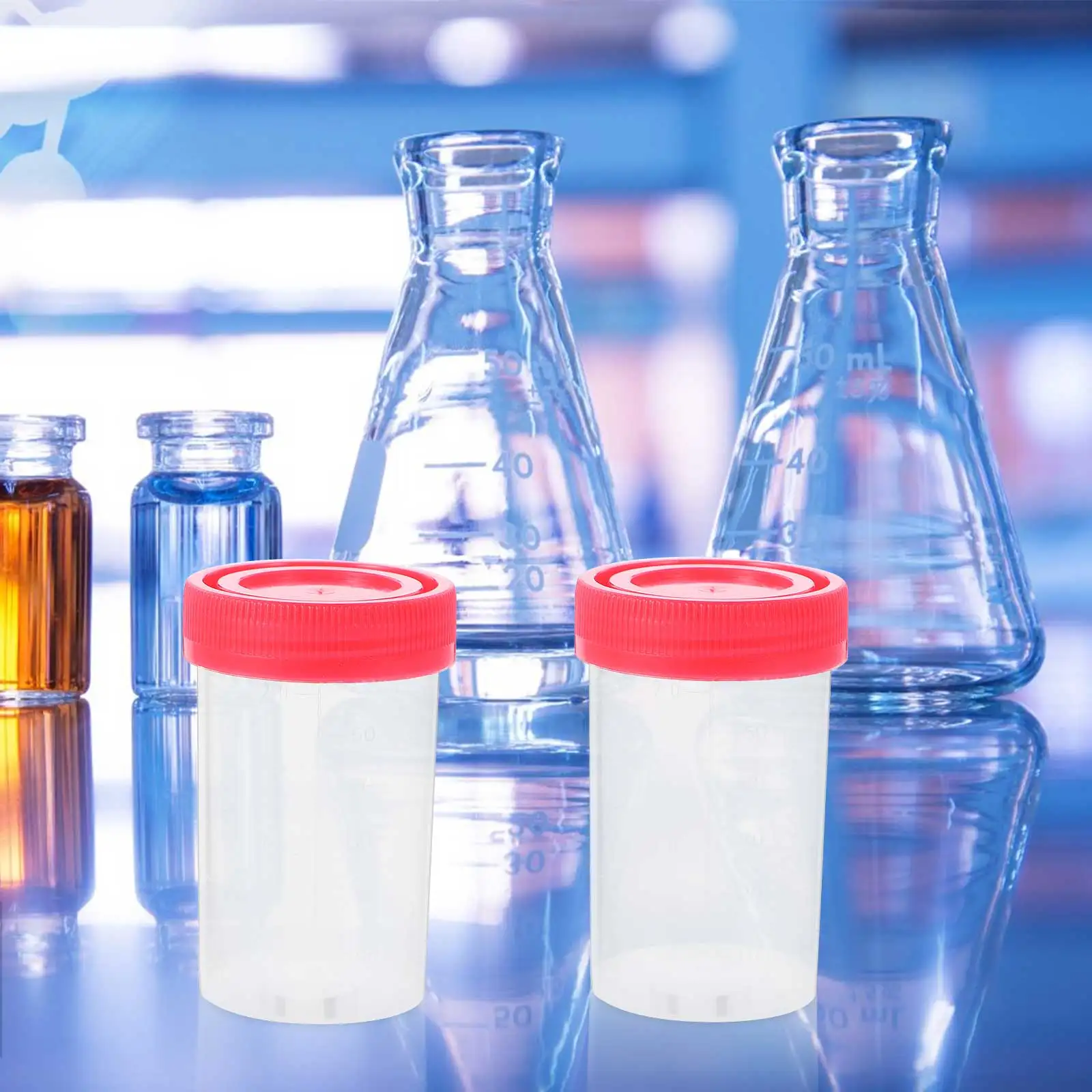 50 Pcs Urine Cups Specimen Sample Containers Plastic Lids Cover Collection Testing Medical Laboratory Tools Equipment