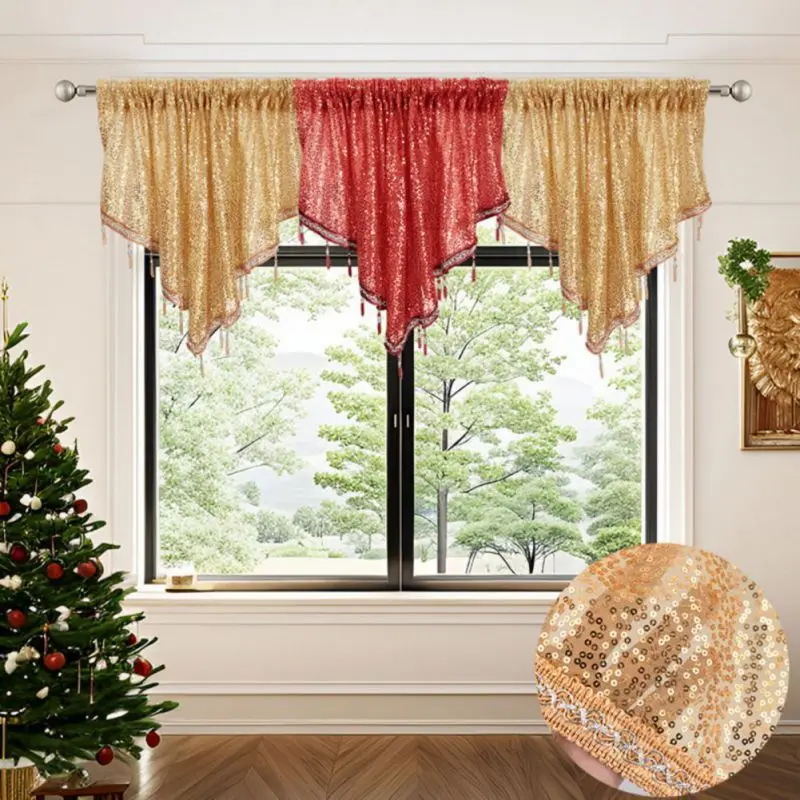 ‌ Cachecol de janela de lantejoulas inspirado em discoteca, cortina festiva com bolso para festas e cenários fotográficos, tratamento de janela retrô chique