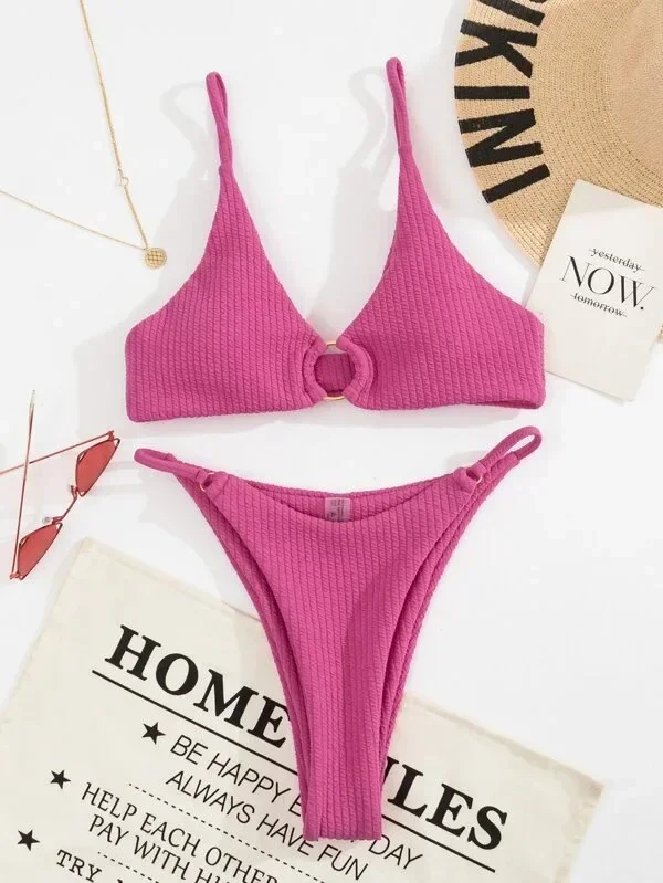 

Сексуальное бикини 2024, простой купальник в рубчик, женские купальники, женские стринги, женский комплект бикини, комплект из 2 предметов, пляжная одежда для купального костюма