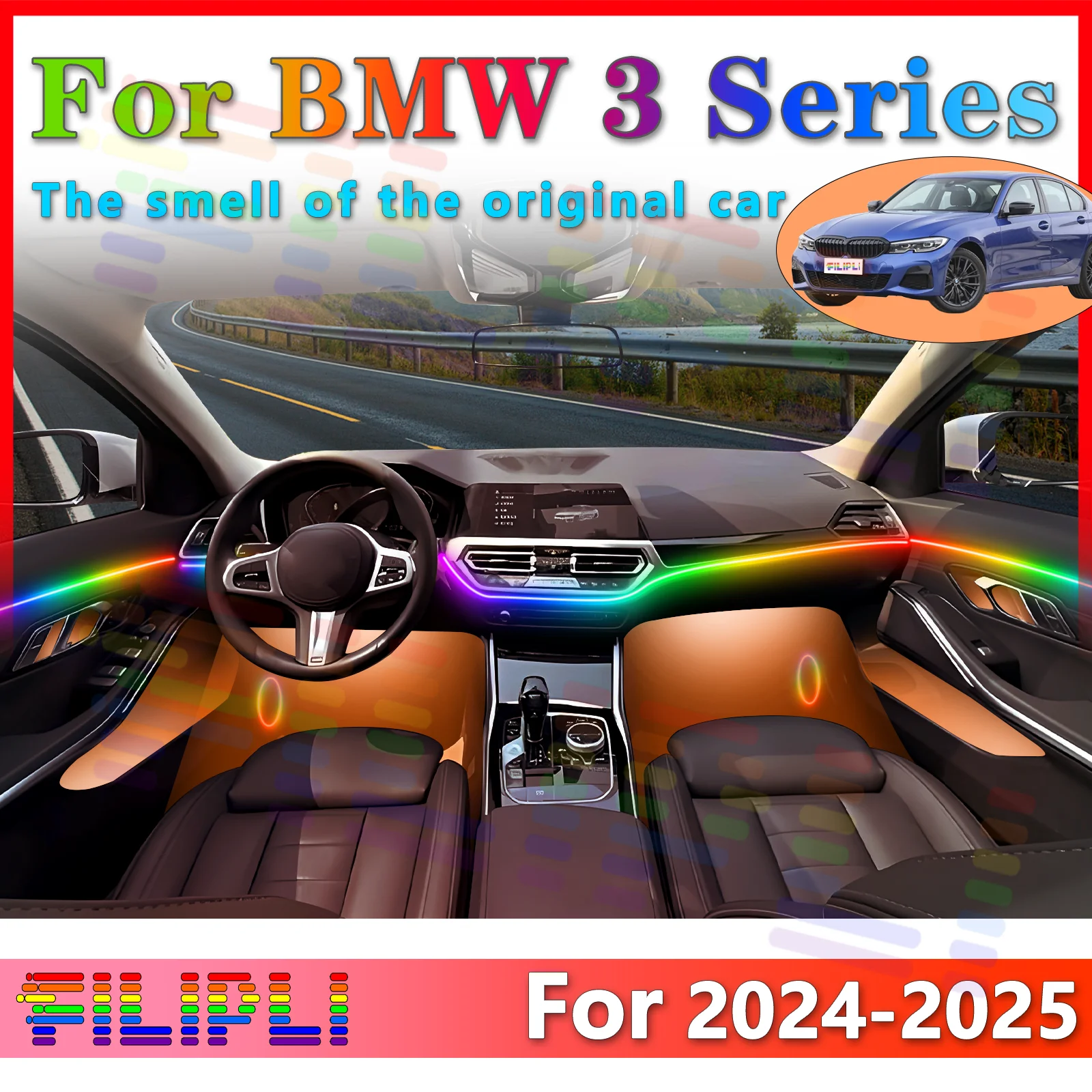 

FILIPLI для BMW 3 серии 7, светодиодная декоративная световая лента для салона автомобиля, акриловая, 64 цвета, RGB, симфоническое приложение - поддержка для украшения Drivin