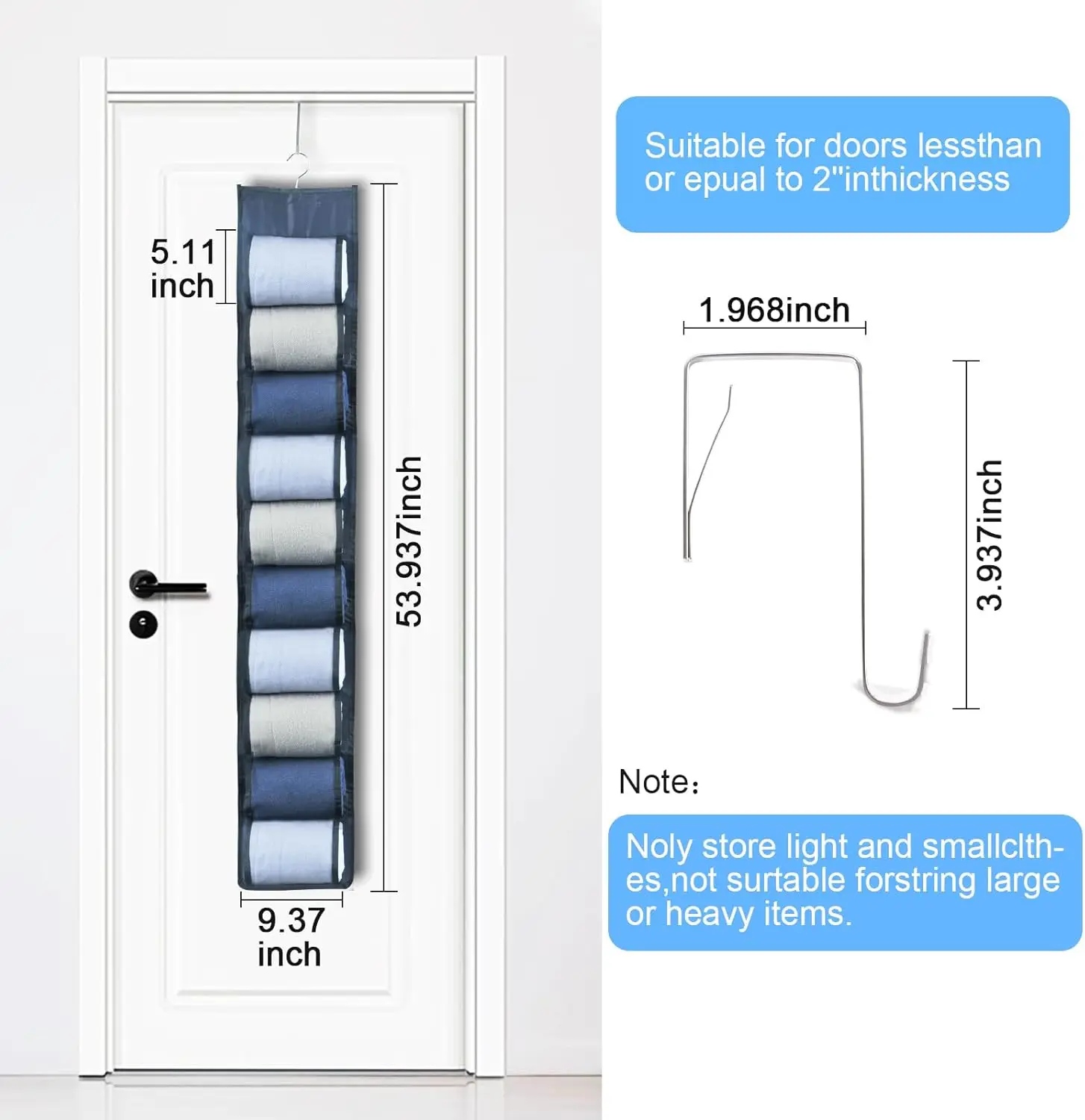 Organisateur de placard suspendu à 20 poches pour leggings, pantalons et jeans - Gris