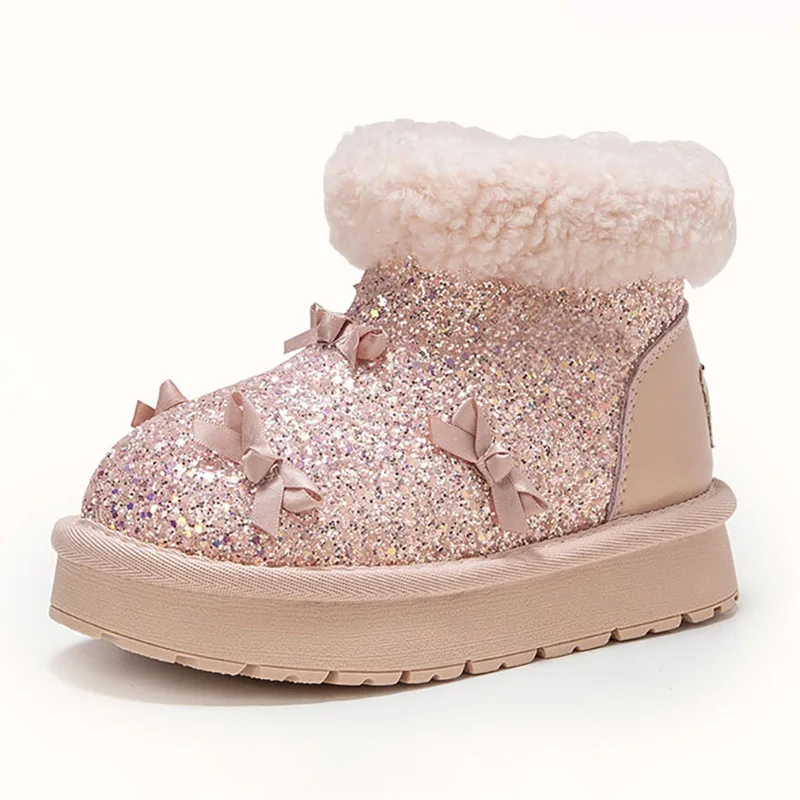 

Luxury Glitter Snow Boots For Girls Thick Warm Fur Boots Anti-slippery Soft-soled Teenager Girl's Plush Boots Warm Cotton Shoes