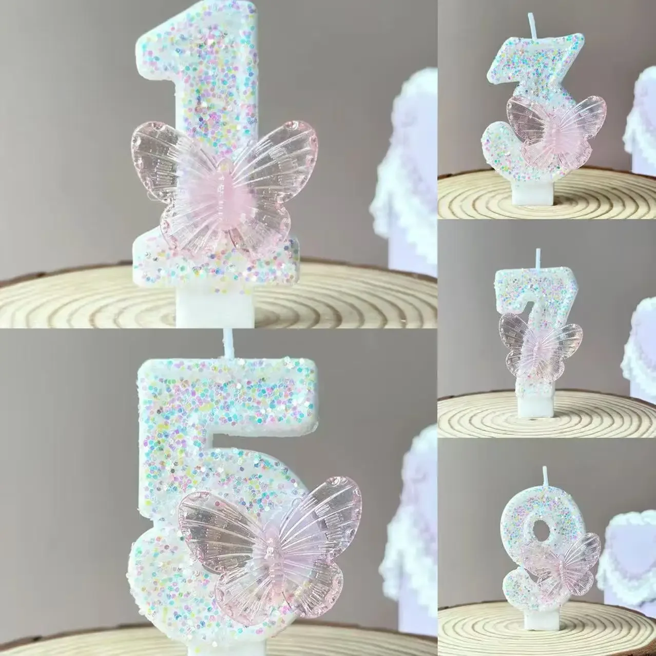 Schmetterling Digitale Kerze Nummer 0-9 Farben Rosa Kerze Geburtstag Kerze Kuchen Kreative Geburtstag Hochzeit Party Dekor