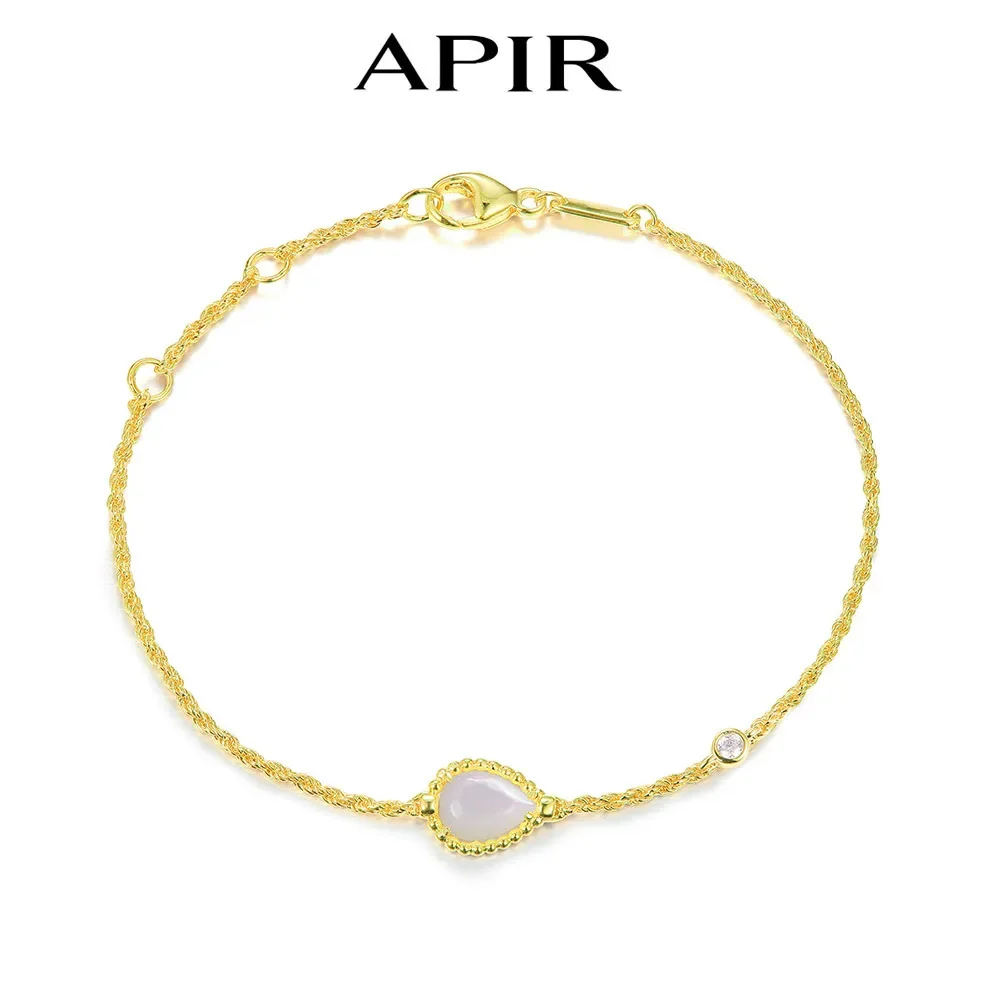 

APIR 925 Sterling Silver Bohemian Style Shell Teardrop Bracelets for Women 5A Zircon Gemstone Snake Design Luxury Chain Bracelet