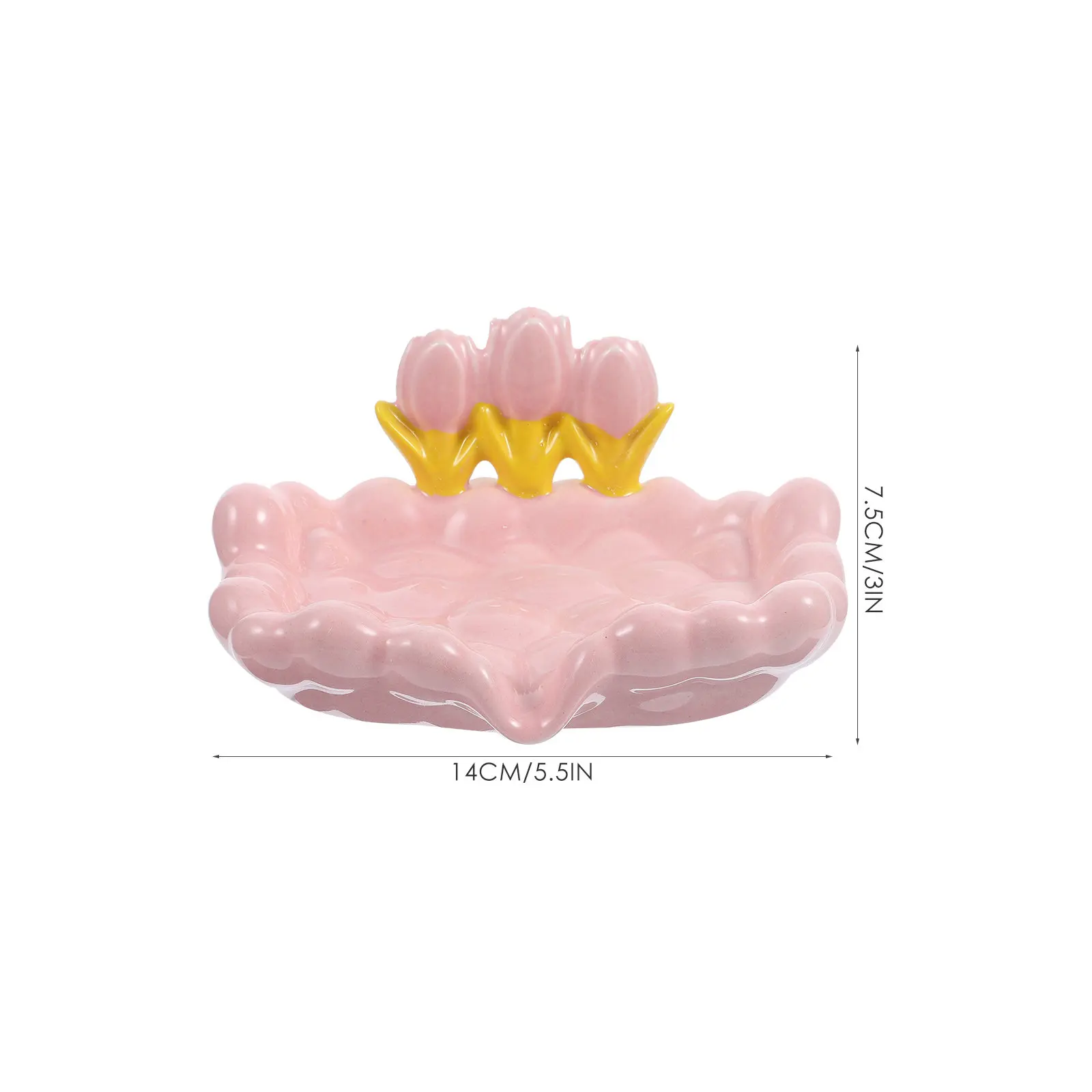 Ceramic Soap Dish with Tulip Design, Self-Draining Soap Holder for Bathroom, Shower, Kitchen