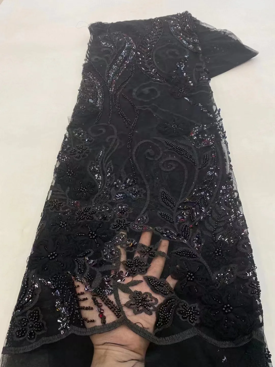 

Black 2023 Africa Hot Selling Fashion Design High Quality Fabric Handmade Sequin Lace Used To Make Parties Or Evening Gowns