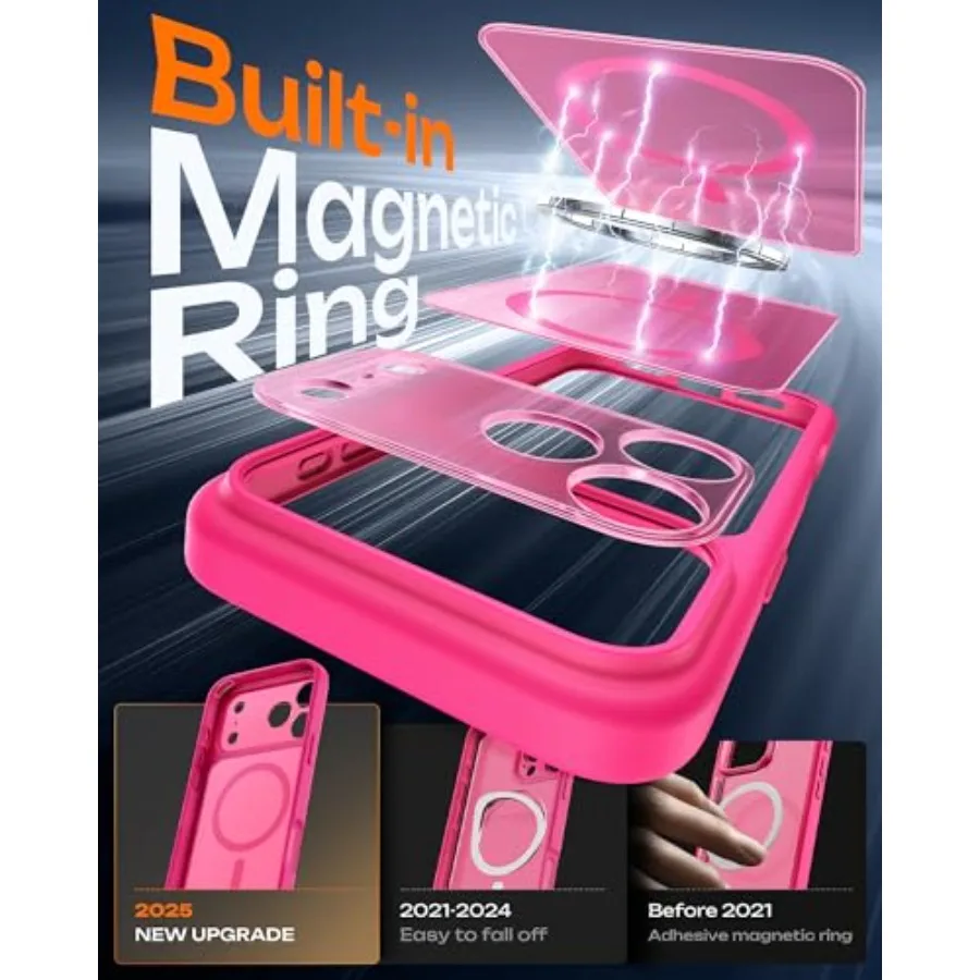 حافظة هاتف شفافة غير لامعة مع حماية كاملة للكاميرا وحلقة مغناطيسية مدمجة لهاتف 17 Pro Max مقاس 6.9 بوصة متوافقة مع Mag