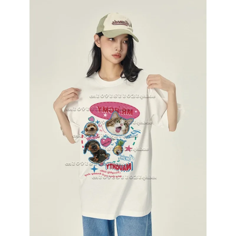 

Футболка с короткими рукавами для пар с 3D принтом Kitten Party, новинка лета, свободный и универсальный дышащий, быстросохнущий модный топ