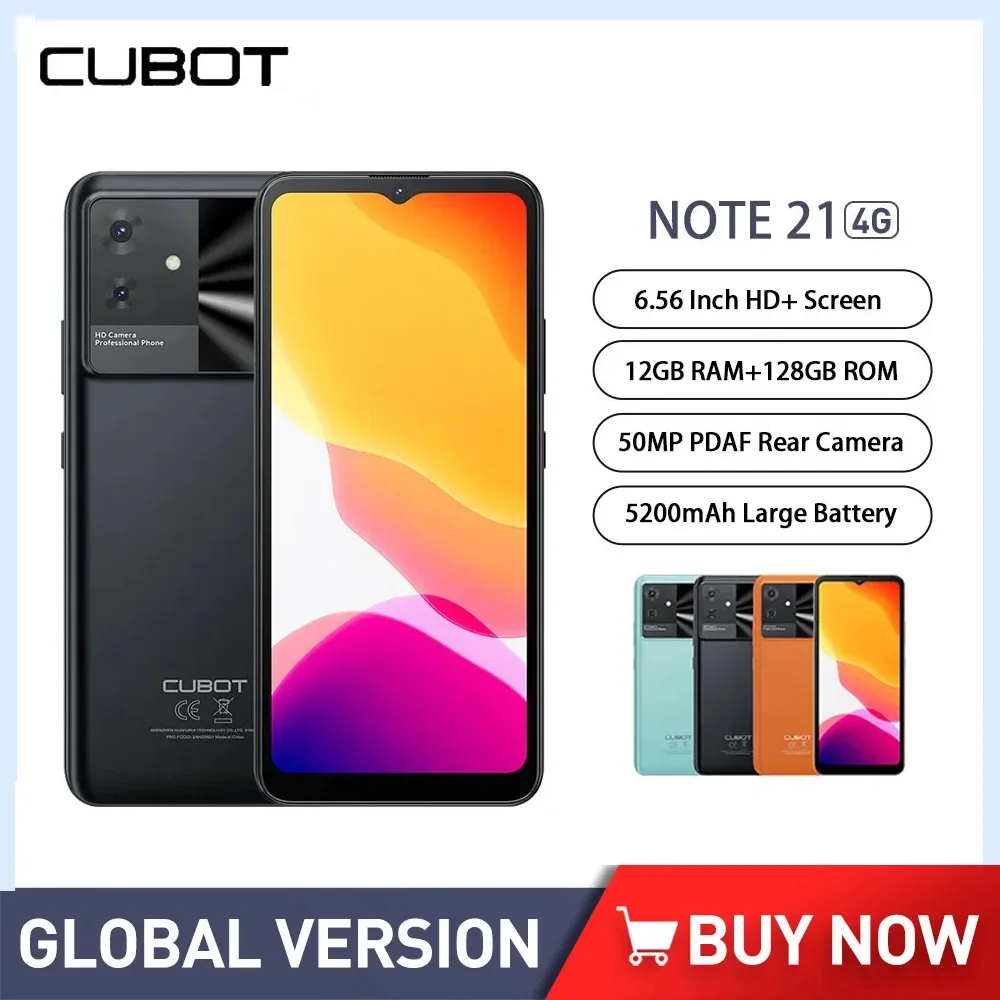 Cubot Note 21 저렴한 스마트폰, 6.56 인치 HD 스크린, 옥타코어, 6GB + 128GB, 안드로이드 13 휴대폰, 50MP 카메라, 5200mAh, 4G 휴대폰 